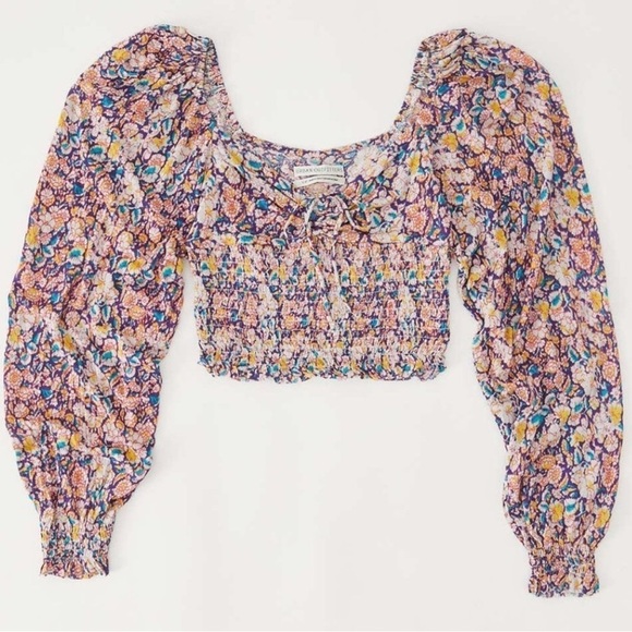 Urban Outfitters Tops - UO Old Soul Smocked Cropped Puff Long Sleeve Tie Blouse